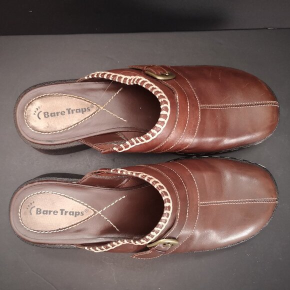 Bare Traps Kismet Ladies Size 7M Dark Brown Leather Upper Slip On Clog Mules - Picture 3 of 9